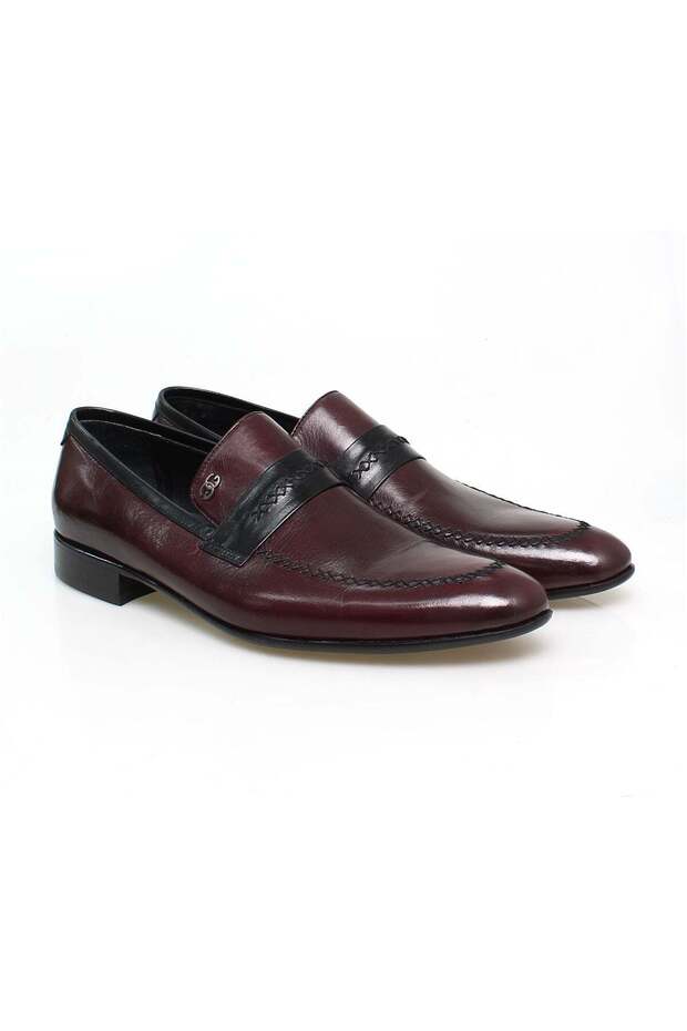 Burgundy Color Laceless Genuine Leather Men's Shoes