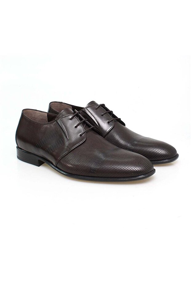 Brown Color Lace-Up Genuine Leather Men's Shoes