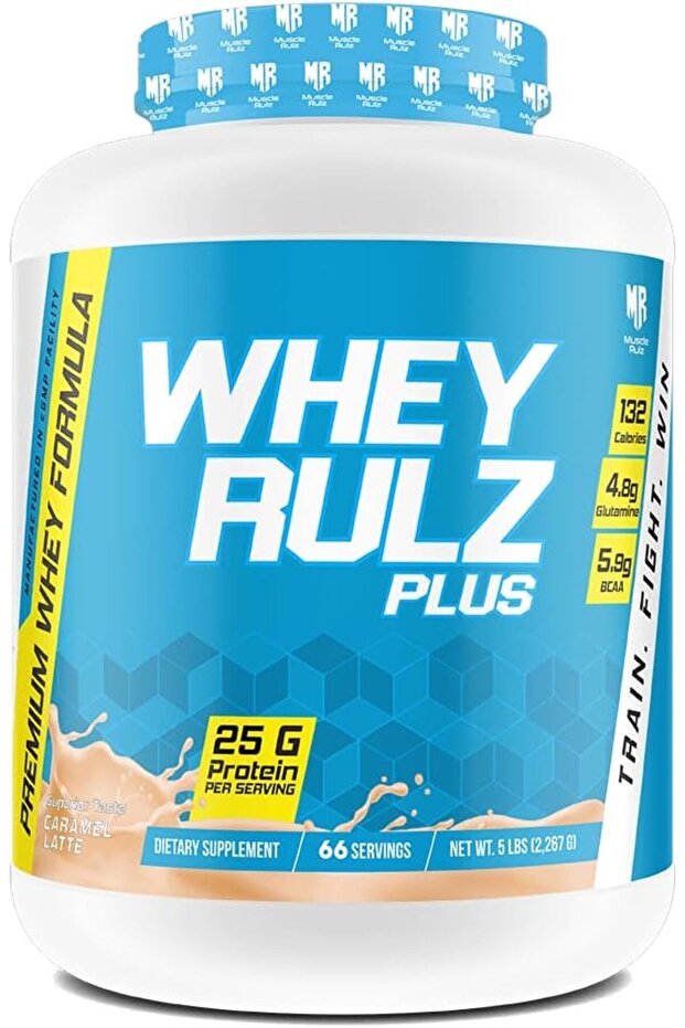 WHEY RULZ PLUS 5LBS 25g Protein, 4.8g Glutamine, 5.9g BCAA, 132 Calories CARAMEL LATTE