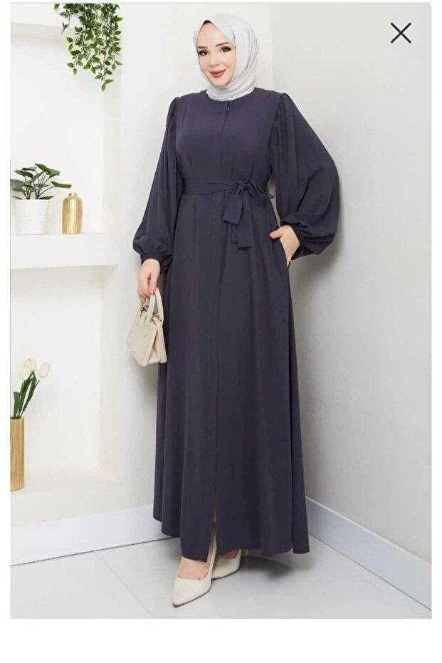 Medina Silk Casual Hajj and Umrah Balloon Sleeve Ferace-Smoked Gray