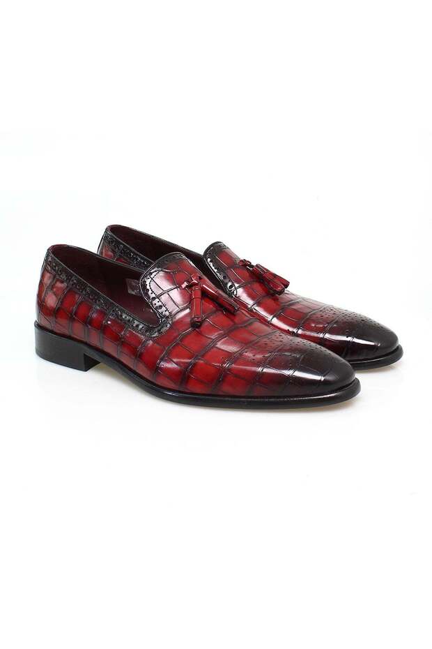 Burgundy Color Laceless Genuine Leather Men's Shoes