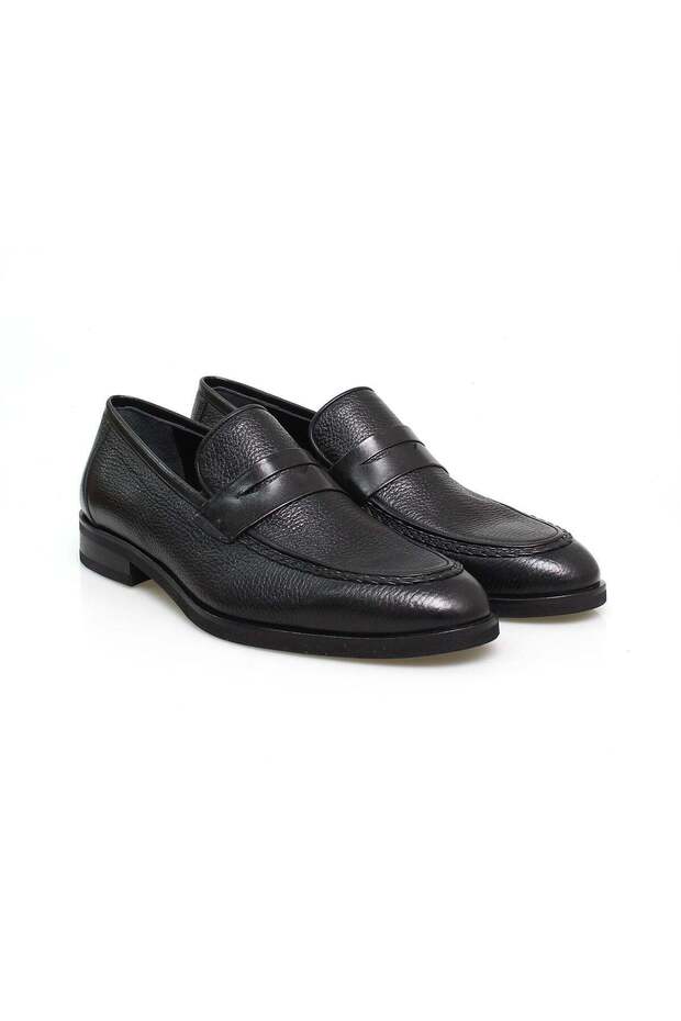 Black Color Laceless Genuine Leather Men's Shoes