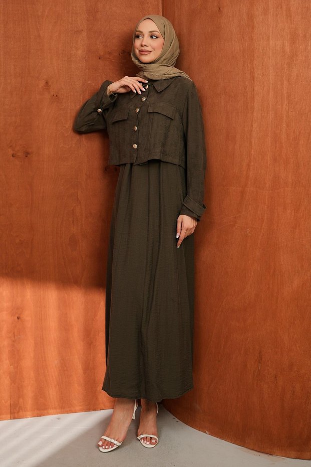 Brown Jacket Dress Double Combination Set
