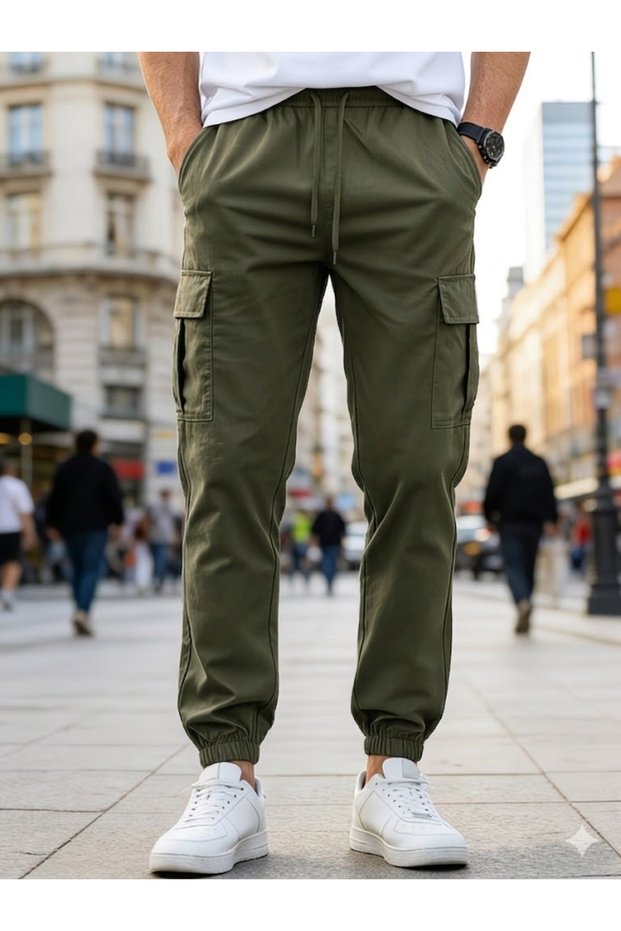 Cargo Pants with Cargo Pockets Cotton Lycra Elastic Waist and Cuffs Cargo Pants