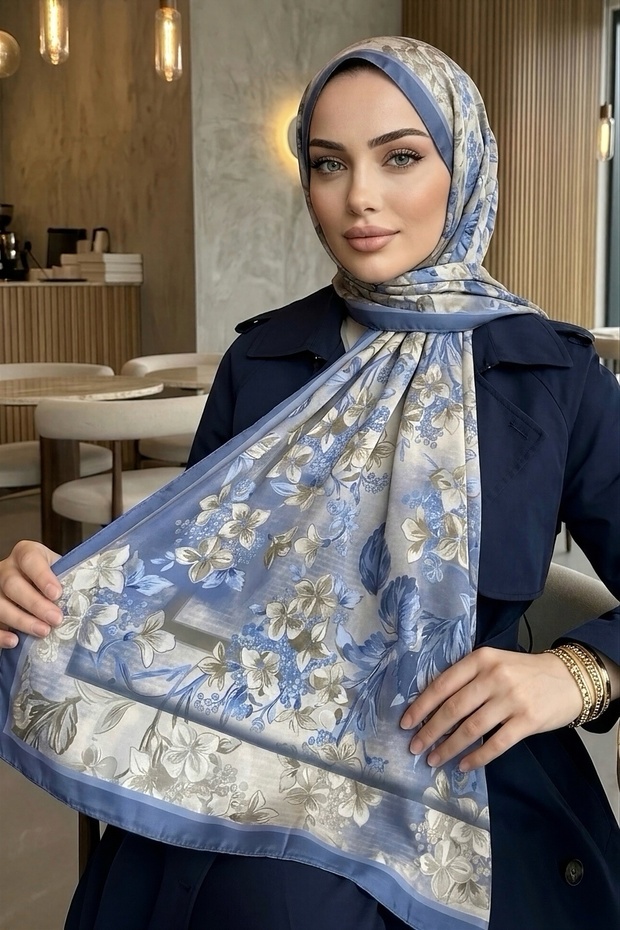 Indigo Patterned Soft Shawl
