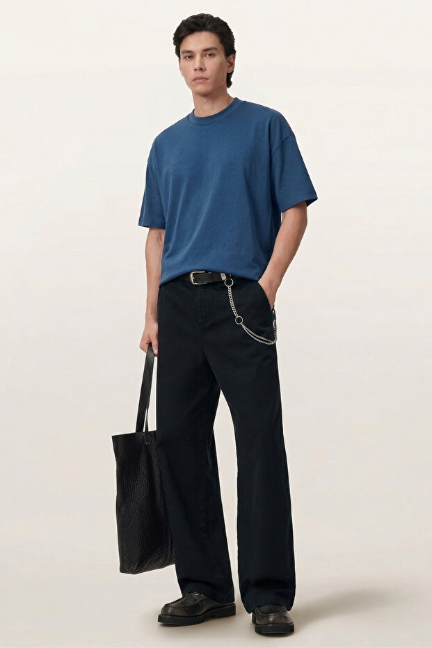 Overz Men's Oversize Basic Plain Indigo T-Shirt 100% Cotton Comfortable Fit