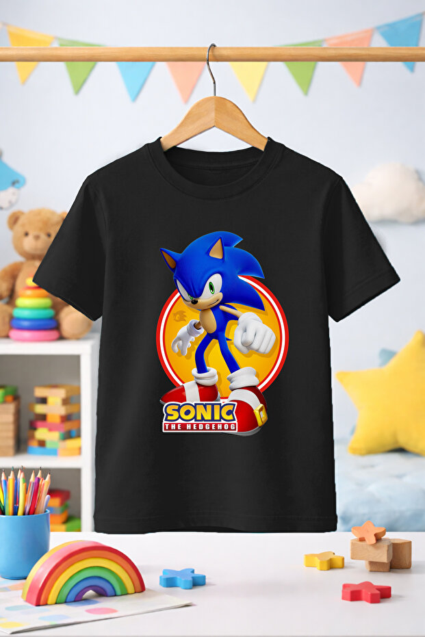 Hedgehog Sonic Pattern Printed Children's Girls Boys Unisex Tshirt