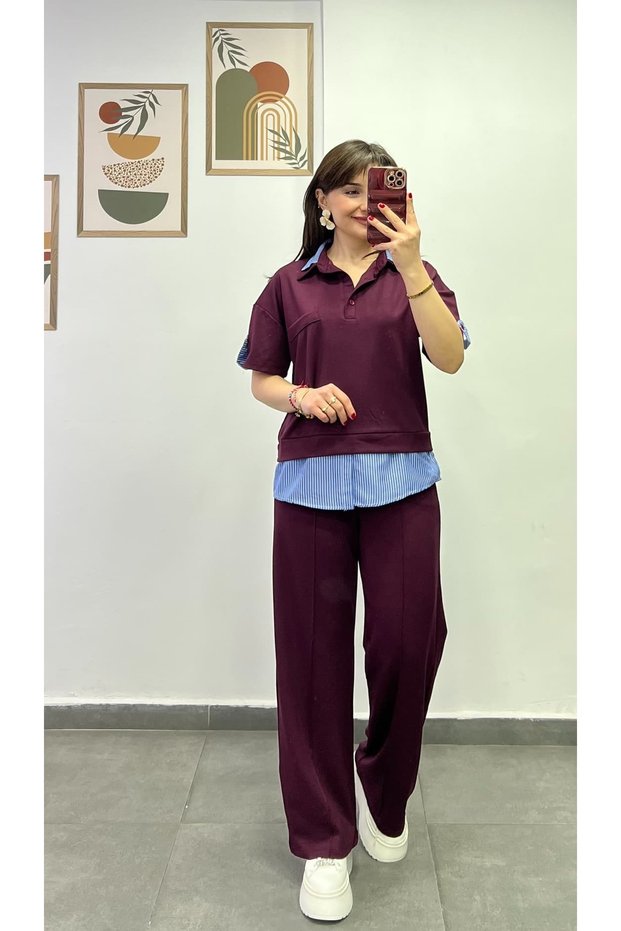 Hooded and Waist-Cinched Shirt, Detailed Pants, Elastic Waistband, Pockets and Grass-Stitched Sweatpants Set.