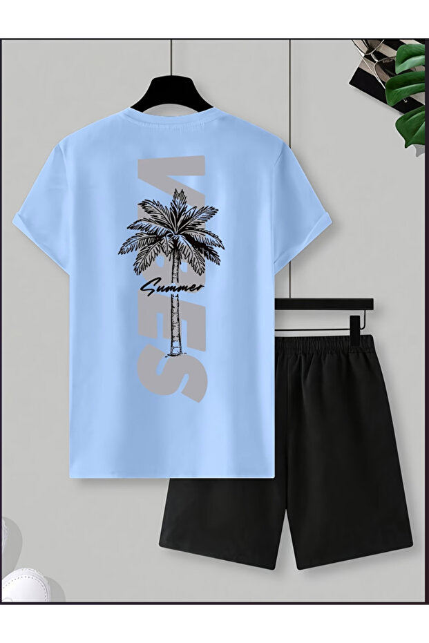 Palmi̇ye Printed T-Shirt Shorts Bottom Top Set