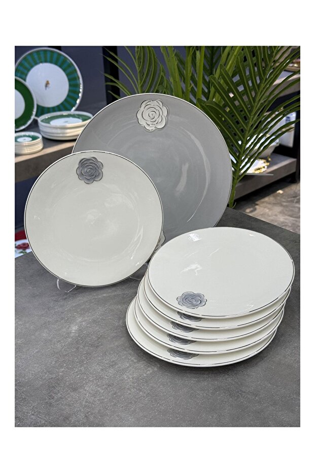 Luxury Porcelain Rozsa 7 Piece Cake Set Gray