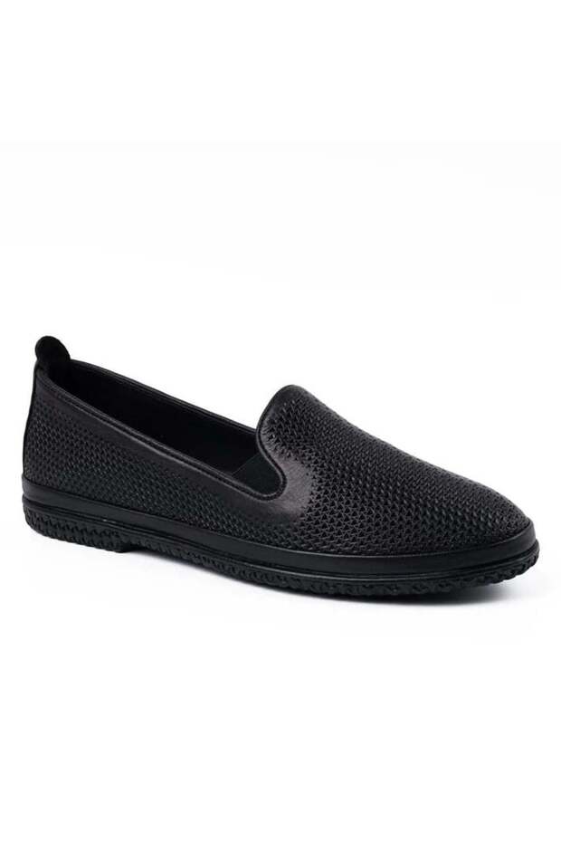 7145 Genuine Leather Daily Women's Flat Shoes-Black