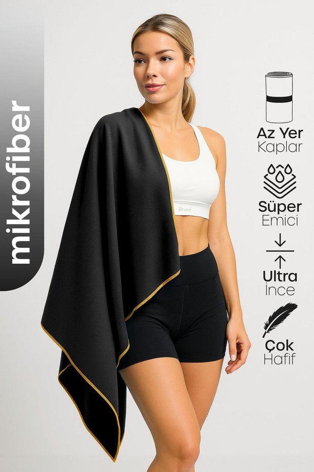 Unisex Microfiber Beach Towel 80X130Cm Soft Textured Sea Bath Sports Towel Large Size Black