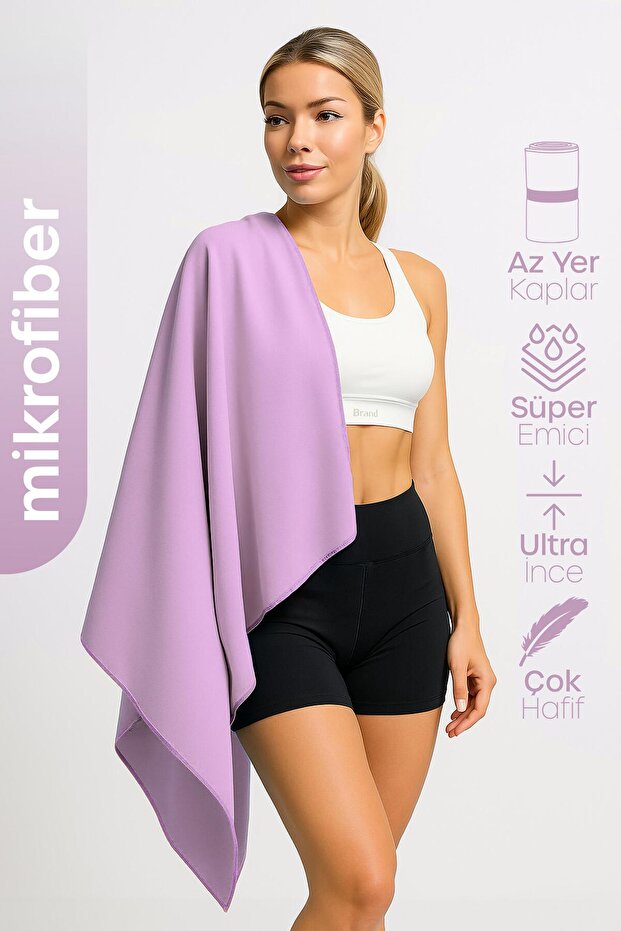 Unisex Microfiber Beach Towel 80X130Cm Soft Textured Sea Bath Sports Towel Large Size Purple