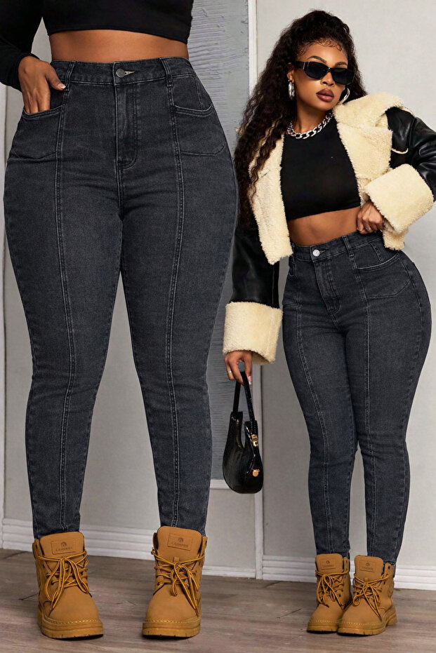 Plus Size High Waist Lycra Gray Pants
