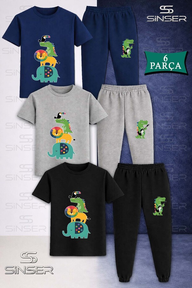 Children's Animal Ust Uste Multiple 3-Piece T-Shirt and Sweatpants Set