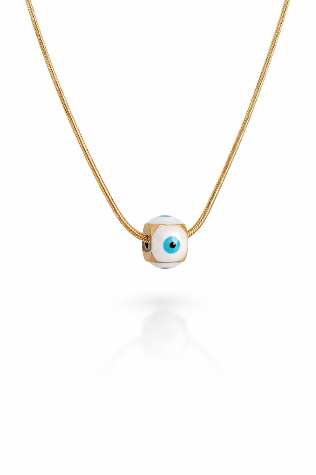 Steel Gold Color Enamel Evil Eye Model Necklace