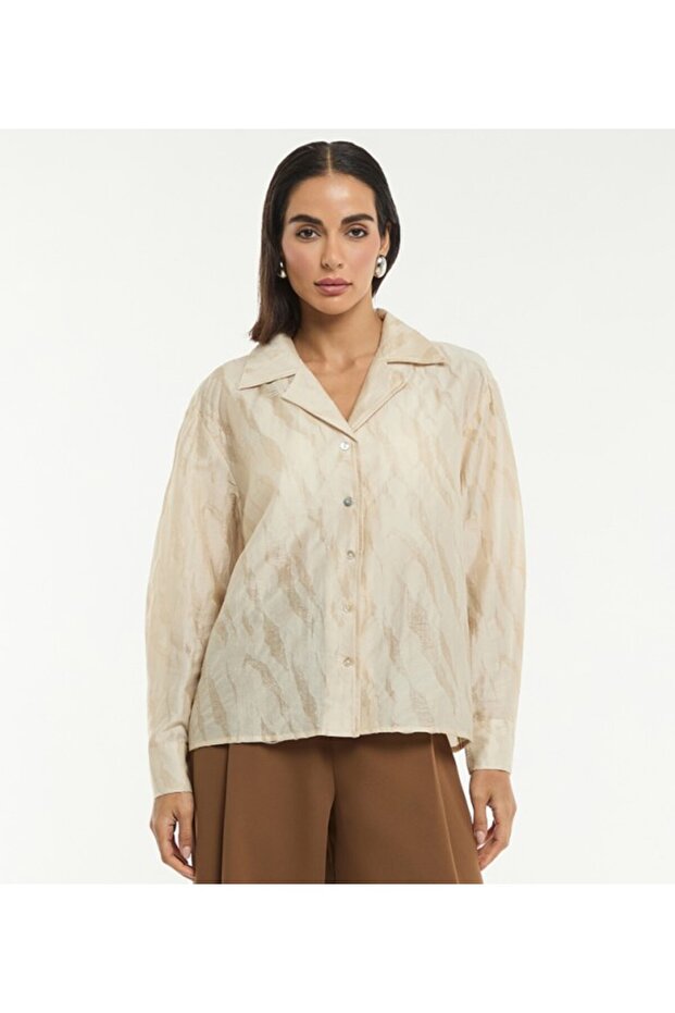 Brown Textured Casual Women Shirt