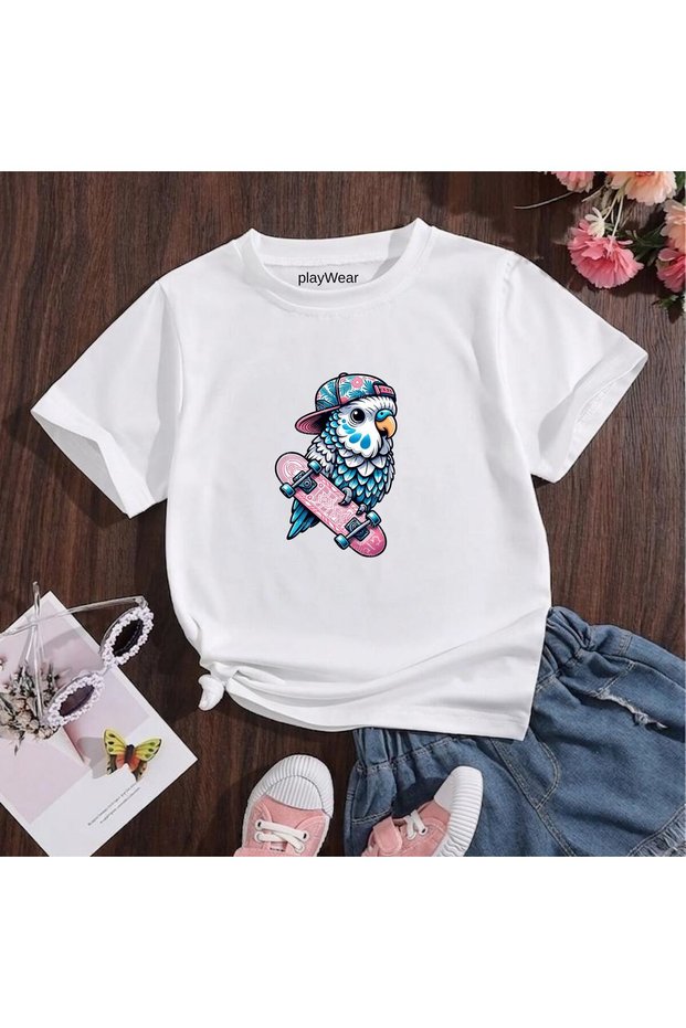 Muhabbet Kuşu Kay Kay Printed 100% Cotton Crew Neck Kids Unisex T-Shirt 5 6 -7 8-9 10 -11 12 Years Old
