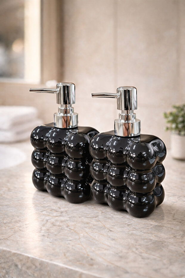 2 Pcs Bubble Glass Liquid Soap Dispensers, 300 ml + 300 ml - Black, 9.5X6.5X15 cm