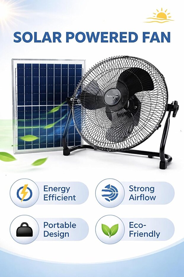 Rechargeable Solar Fan, DC Motor Quiet 14 Inch Pedestal Fan