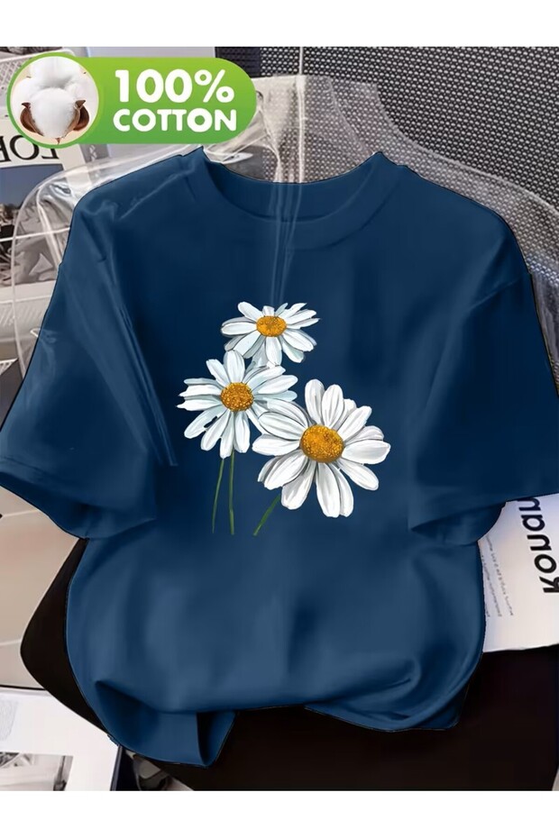Floral Print Short Sleeve T-Shirt - Soft Round Neck Blouse, Suitable for Spring Summer Casual Wear