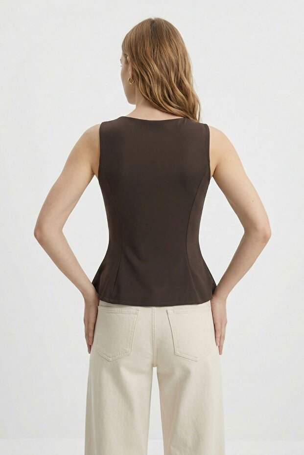 Coffee Zero Sleeve Crew Neck Blouse 2785 - 3