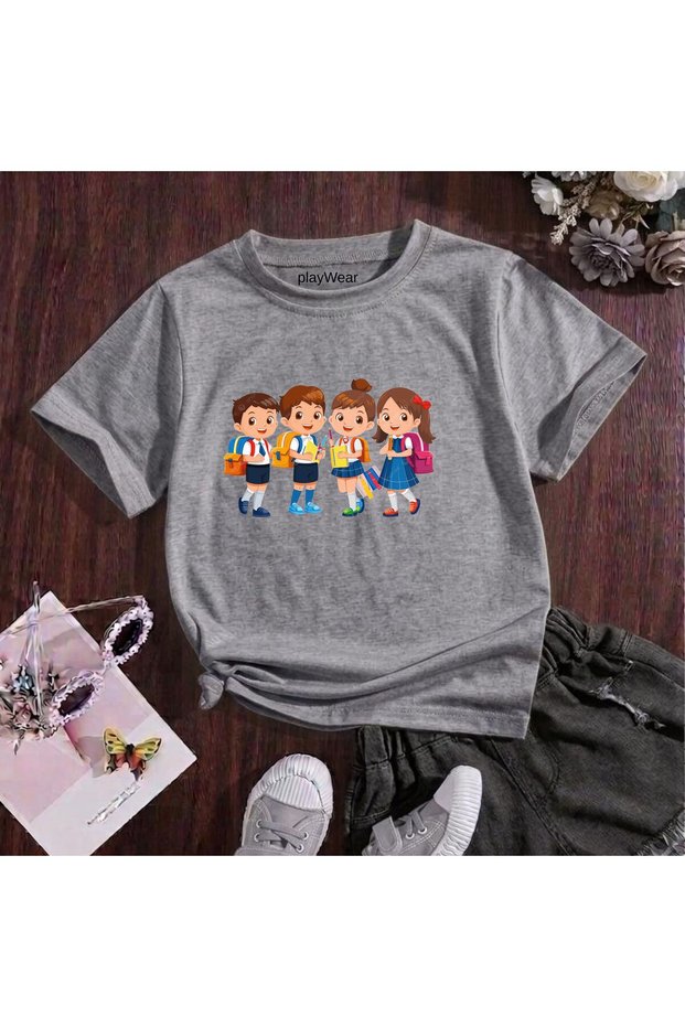 School Kids Printed 100% Cotton Crew Neck Children's Unisex T-Shirt 5 6 -7 8-9 10 -11 12 Years Old