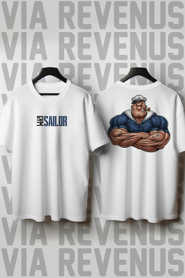 Gym Sailor Printed Crew Neck Loose Fit 100% Cotton Unisex Tshirt