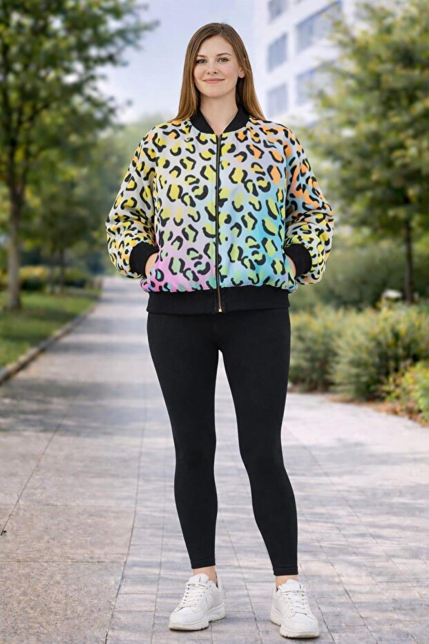 Leopard Patterned Zippered Sweatshirt - 1