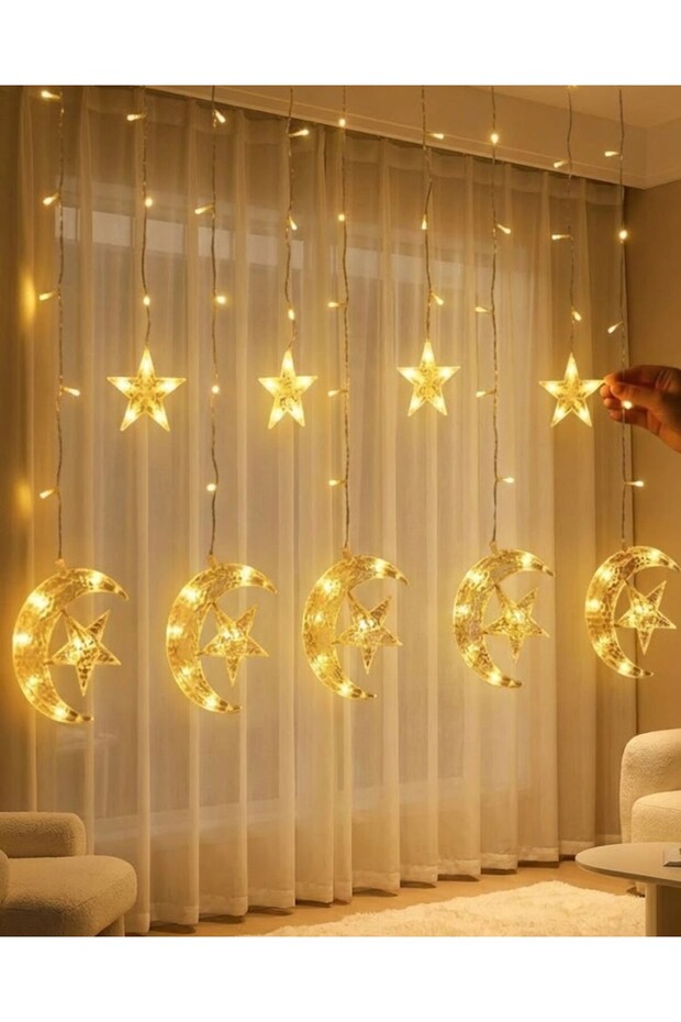 Crescent Star Curtain Led Light 2 Modes Warm White Decorative Lighting