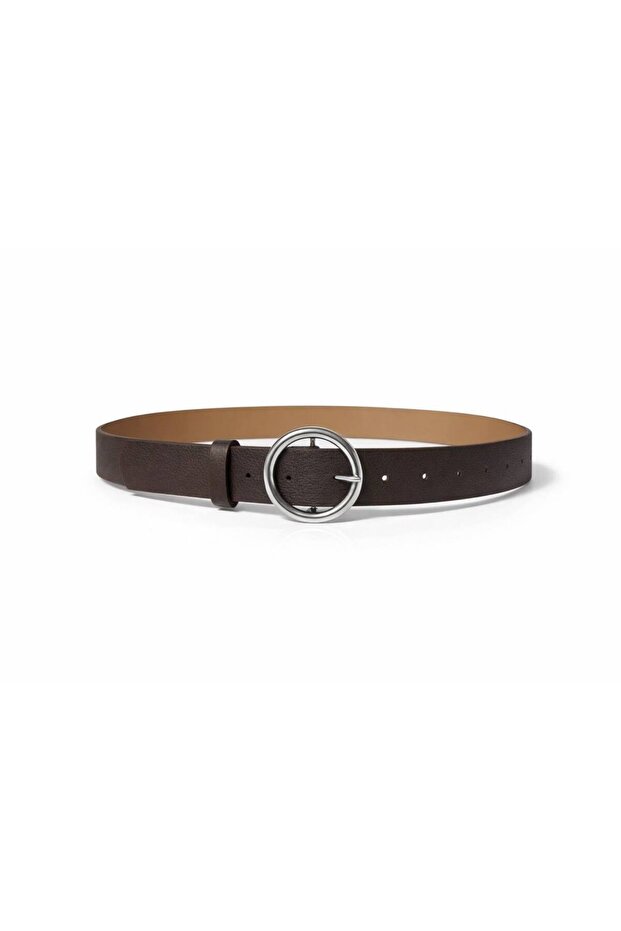 Women's Brown Faux Leather Belt with Silver Buckle