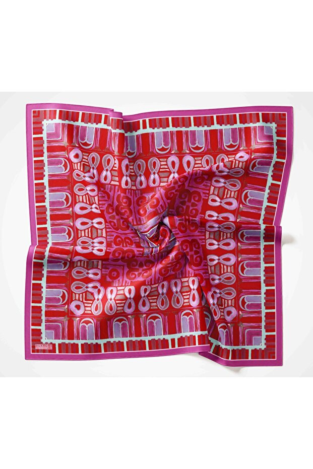 Viscose Velora Scarf Four Seasons Antique Motif Pattern Fuchsia 90X90