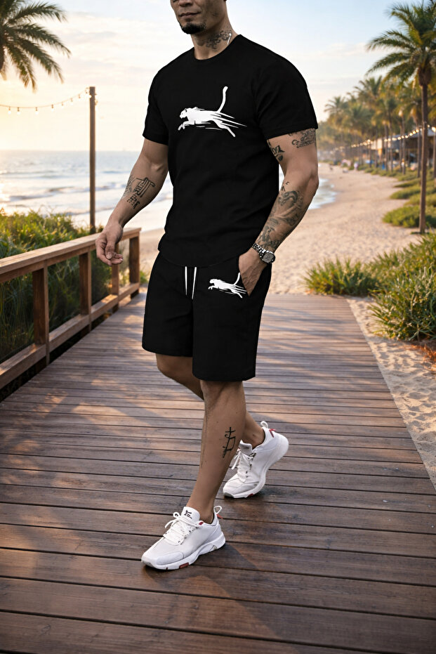 Men's Leopard Print Shorts and T-Shirt Set