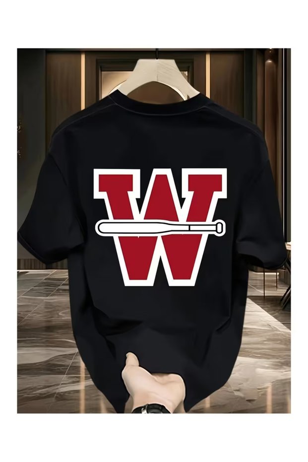 Unisex Women/Men Oversized Printed Cotton Crew Neck Short Sleeve BLACK T-shirt