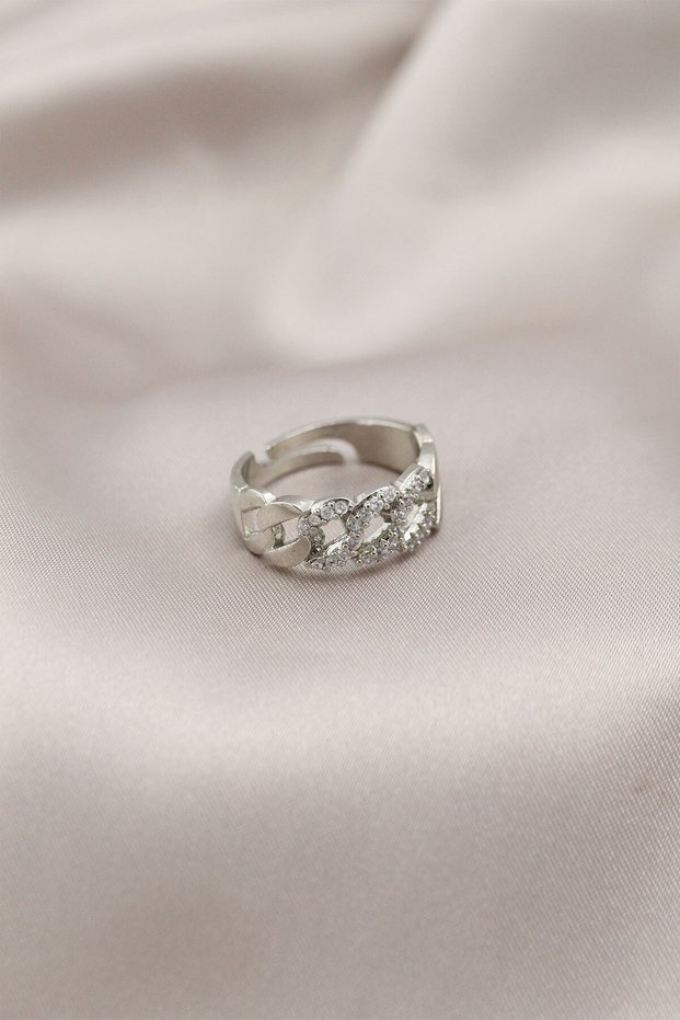 Stylish Silver Color Metal Chain Model Stone Women's Ring Teachers Mothers Valentine's Day Gift