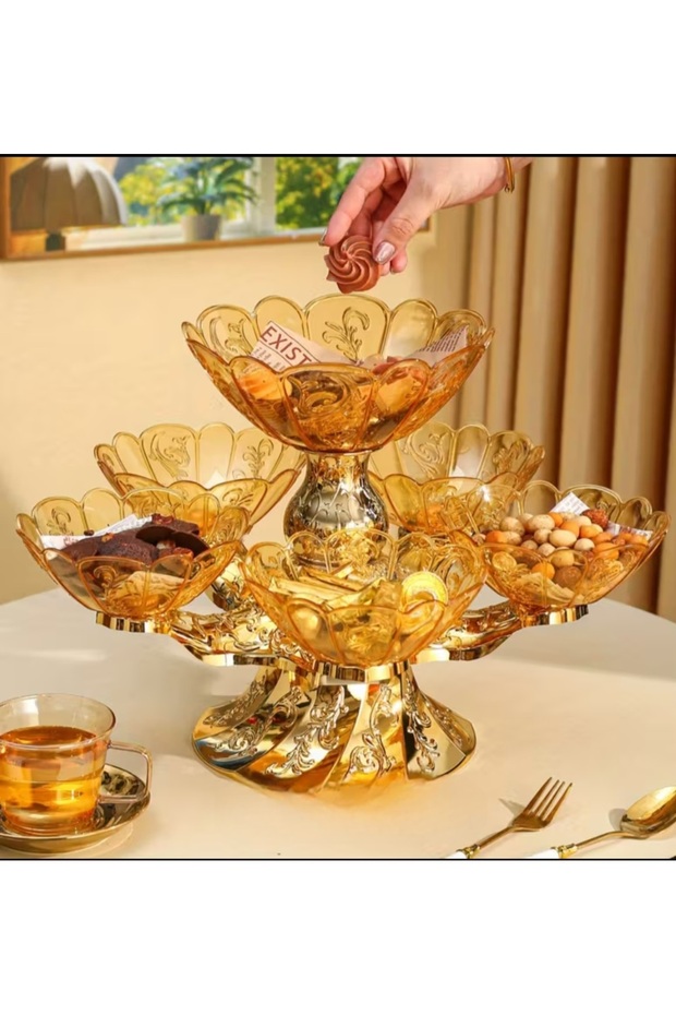 Plastic Rotating 6-Compartment Double Layer Multi-Functional Divided Serving Tray - 3