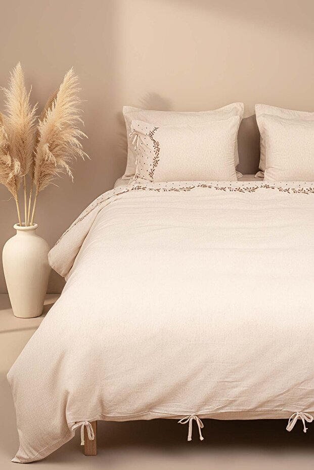 Pelias Linen Double Duvet Cover Set - 6 Piece Dowry Set