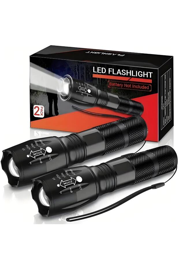 مصباح يدوي LED مكون من قطعتين، كشاف فائق السطوع، 5 أوضاع مع تركيز قابل للتعديل