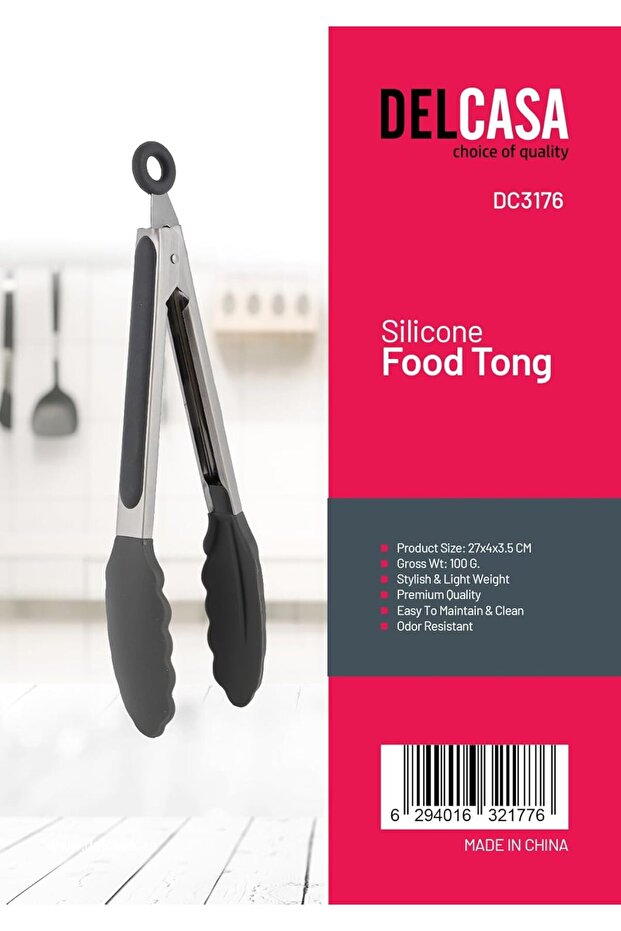 DC3176 Silicone Food Tong with Handle, Silver/Grey
