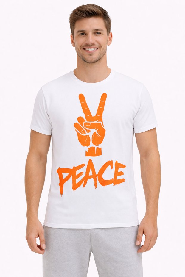 Unisex Oversize T-Shirt Peace Printed 100% Cotton Comfortable Fit Casual T-Shirt
