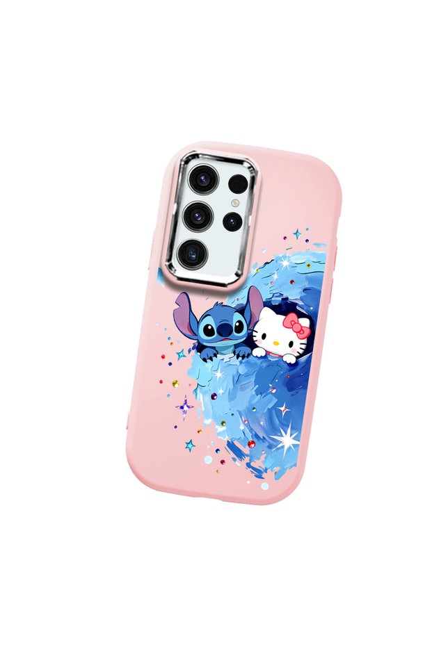 Samsung Galaxy S23 Ultra Compatible Anti-Shock Camera Protected Patterned Printed Pink Silicone Case