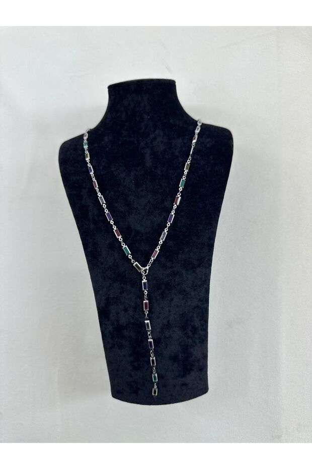 Luxury Multicolor Stone Y-Necklace with Pendant Silver Women's Necklace
