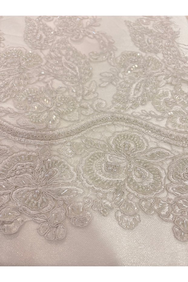 Stone-Encropped Beaded Gupure Lace
