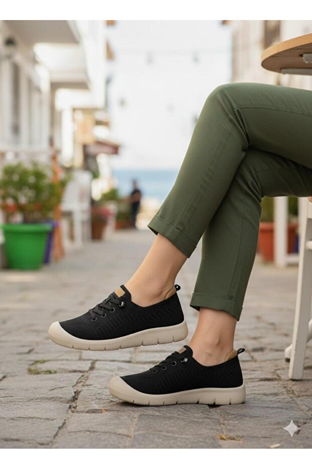 B667 Linen Elastic Laced Flexible Memory Foam Sole Women's Shoes