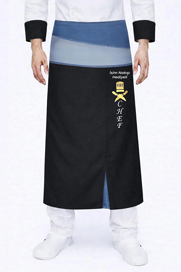 Black Denim Detailed Design Waist-Tie Chef Apron with Name Gift Chef Apron Kitchen Aprons