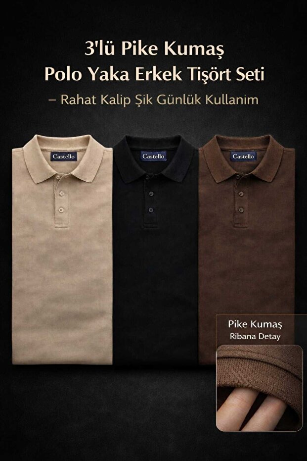 Men's 3-Piece Polo Collar T-Shirt Set | Lakost Fabric Comfortable Fit Premium Casual Elegance
