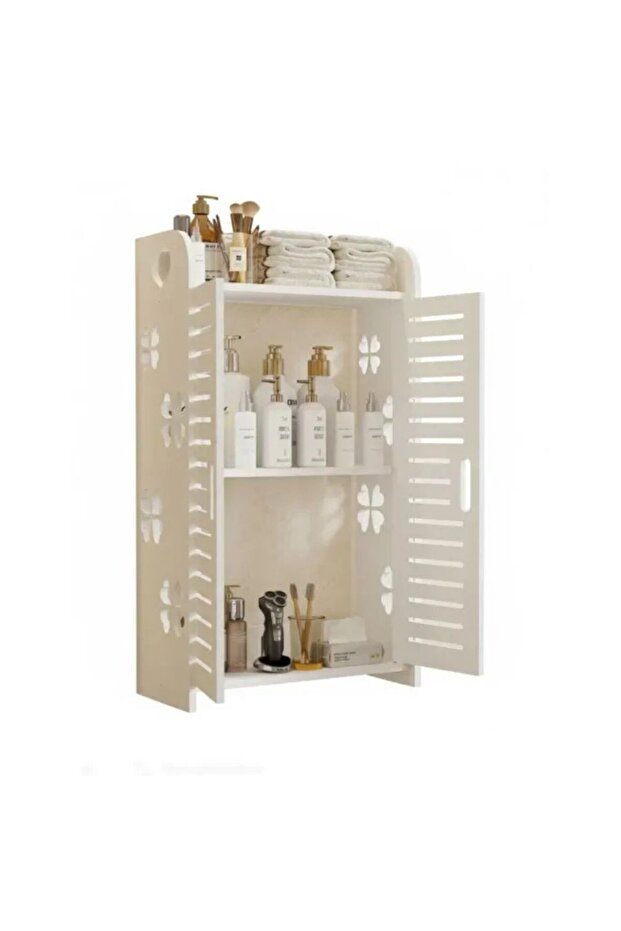 Wall Mounted Bathroom Storage Cabinet with Double Doors & Shelves, Space Saving Organizer Rack for T