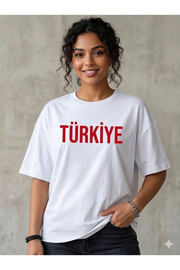Unisex Our Name Printed Personalized Red Oversize T-Shirt Loose Fit
