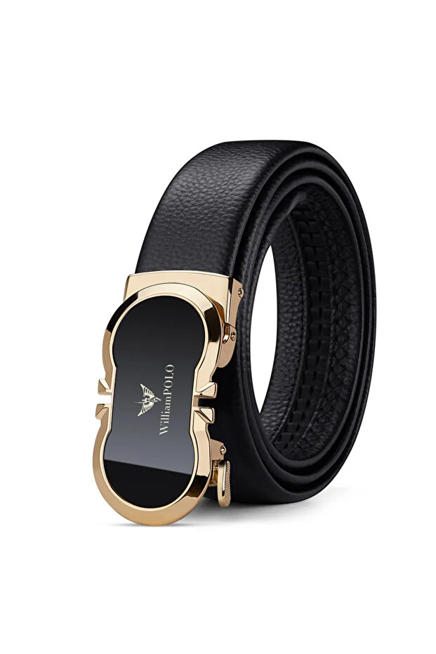 Aura Genuine Leather Gold Buckle Men's Belt