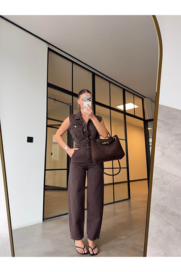 Denim Jumpsuit Brown